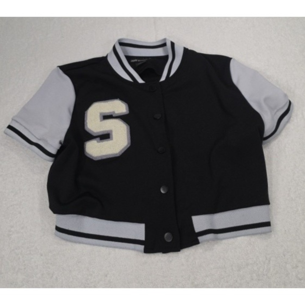 Massmode Varsity Short Sleeve Jacket Black/Gray Size Large "S" Patch